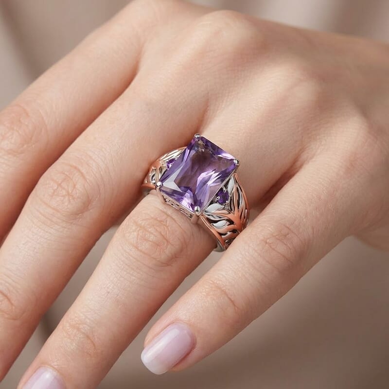 EverTrue Rose De France Amethyst 7.00 ctw Vine Ring in 18K RG Plated and Platinum Bond (Size 6.0)