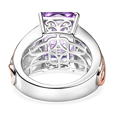 EverTrue Rose De France Amethyst 7.00 ctw Vine Ring in 18K RG Plated and Platinum Bond (Size 6.0)