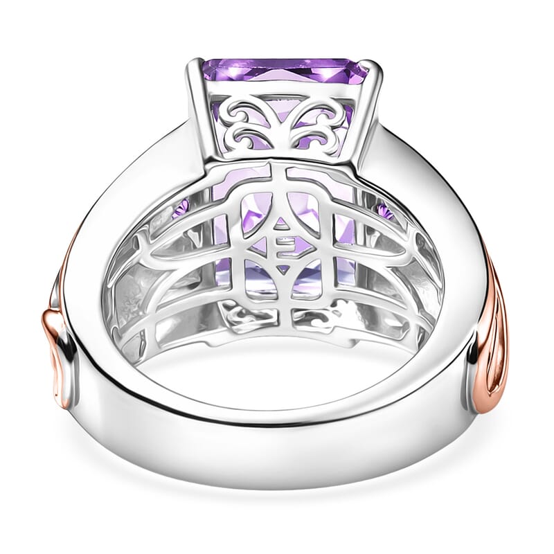 EverTrue Rose De France Amethyst 7.00 ctw Vine Ring in 18K RG Plated and Platinum Bond (Size 6.0)