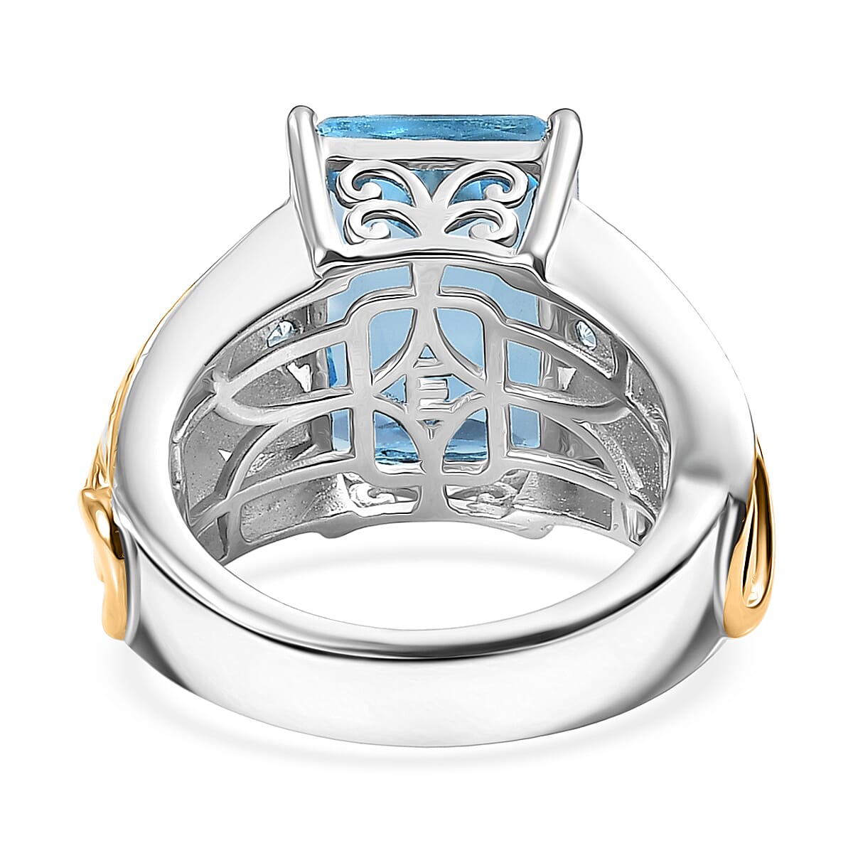EverTrue Radiant Cut Sky Blue Topaz 8.25 ctw Ring in 18K YG Plated and Platinum Bond (Size 10.0) image number 4