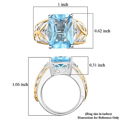 EverTrue Skyblue Topaz Main Stone With Side Stone Ring in 18K YG Plated and Platinum Bond (Size 11.0) 7.64 ctw