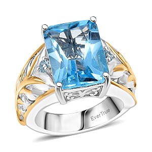 EverTrue Radiant Cut Sky Blue Topaz 8.25 ctw Ring in 18K YG Plated and Platinum Bond (Size 6.0)