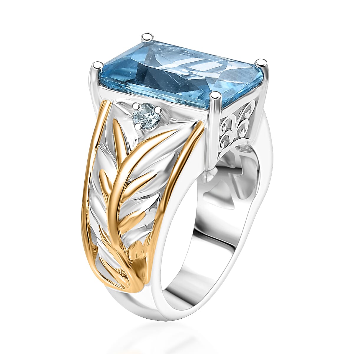 EverTrue Radiant Cut Sky Blue Topaz 8.25 ctw Ring in 18K YG Plated and Platinum Bond (Size 7.0) image number 3