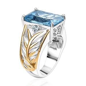 EverTrue Radiant Cut Sky Blue Topaz 8.25 ctw Ring in 18K YG Plated and Platinum Bond (Size 7.0)