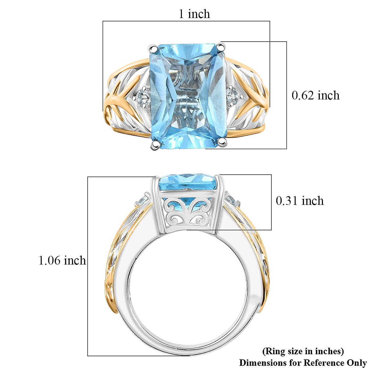 EverTrue Radiant Cut Sky Blue Topaz 8.25 ctw Ring in 18K YG Plated and Platinum Bond (Size 7.0) image number 5