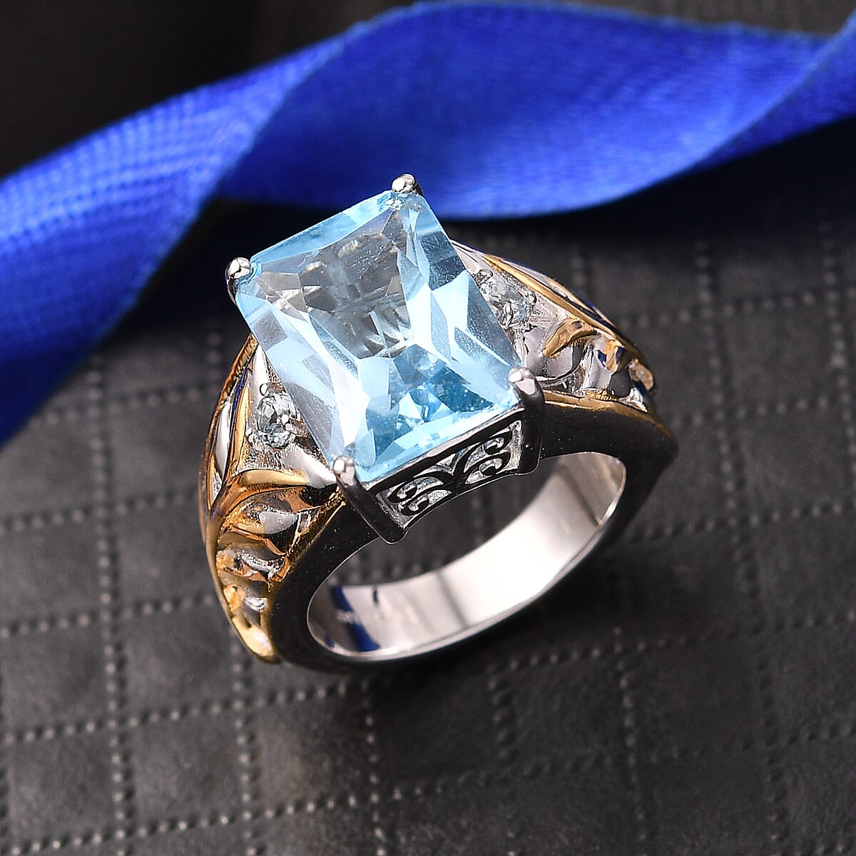 EverTrue Radiant Cut Sky Blue Topaz 8.25 ctw Ring in 18K YG Plated and Platinum Bond (Size 9.0) image number 1