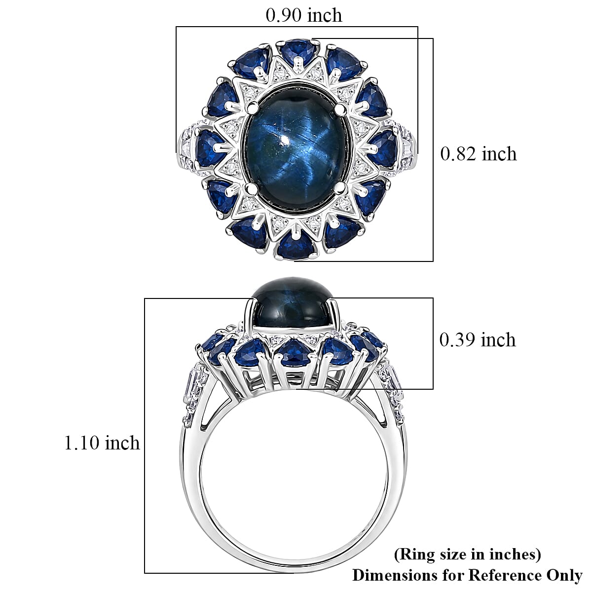D'Joy Blue Star Sapphire (DF) and Multi Gemstone 8.50 ctw Ring in Rhodium Over Sterling Silver (Size 5.0)