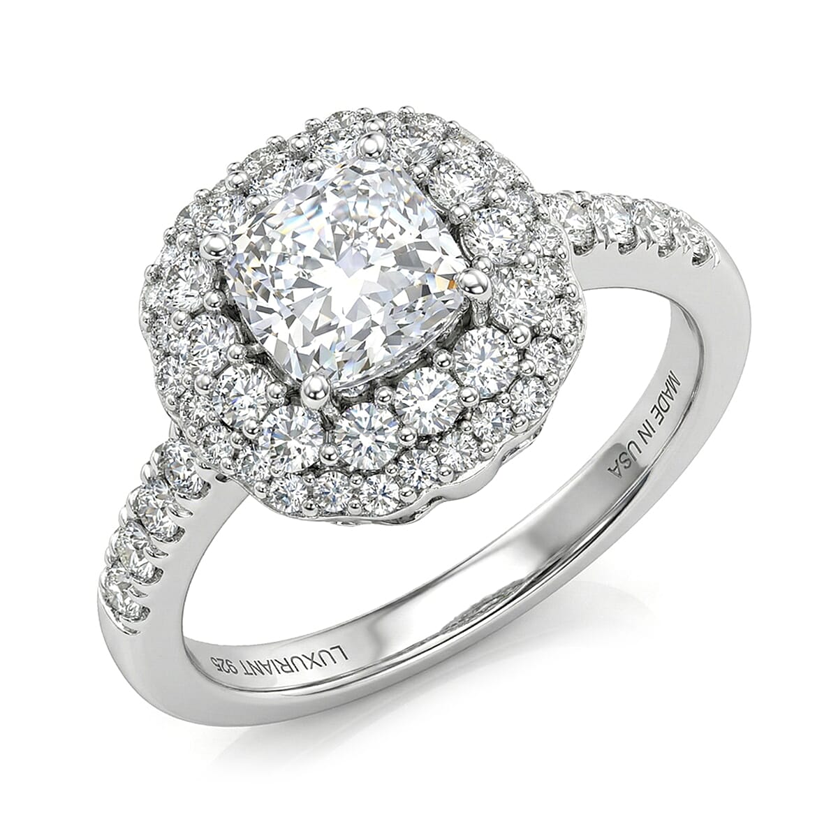 Luxuriant Lab Grown Diamond G-H SI 1.90 ctw Radiant Sunburst Ring in Rhodium Over Sterling Silver (Size 6.0)