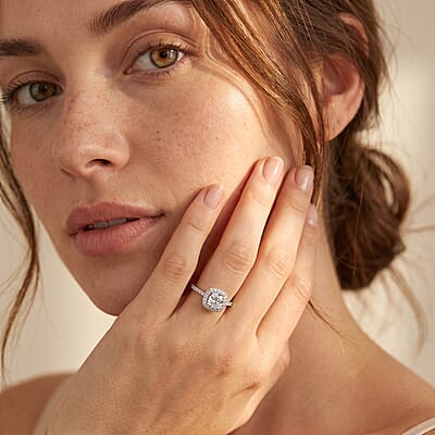 Luxuriant Lab Grown Diamond G-H SI 1.90 ctw Radiant Sunburst Ring in Rhodium Over Sterling Silver (Size 6.0)