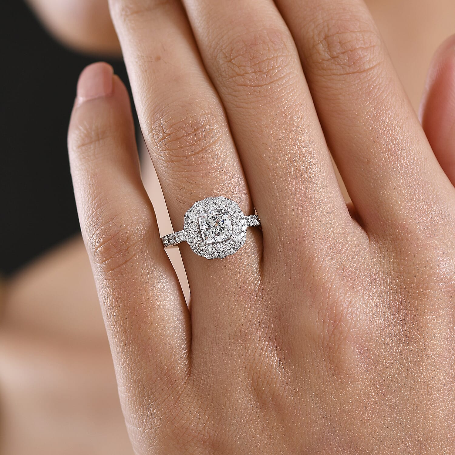 Luxuriant Lab Grown Diamond G-H SI 1.90 ctw Radiant Sunburst Ring in Rhodium Over Sterling Silver (Size 6.0)