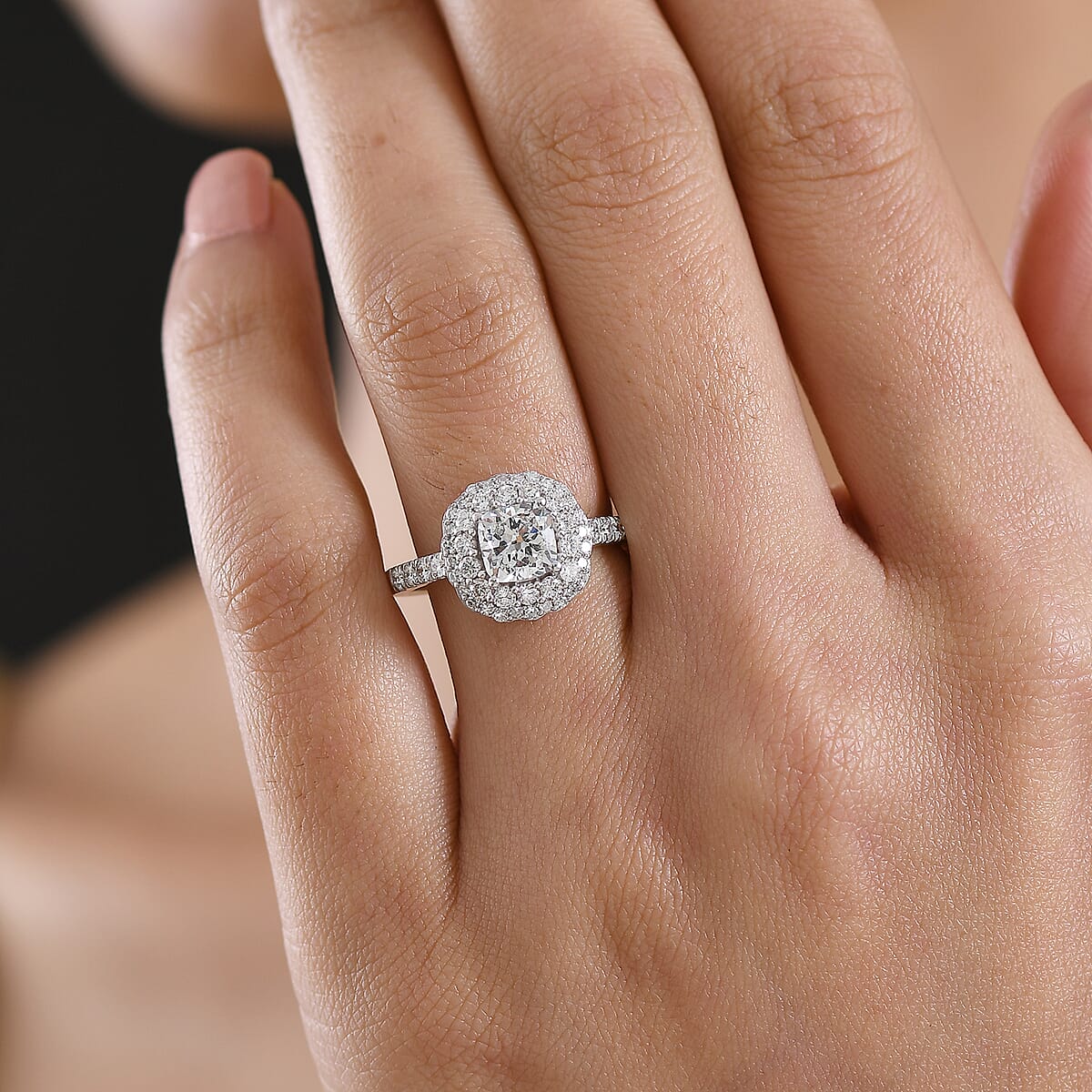 Luxuriant Lab Grown Diamond G-H SI 1.90 ctw Radiant Sunburst Ring in Rhodium Over Sterling Silver (Size 6.0) image number 2