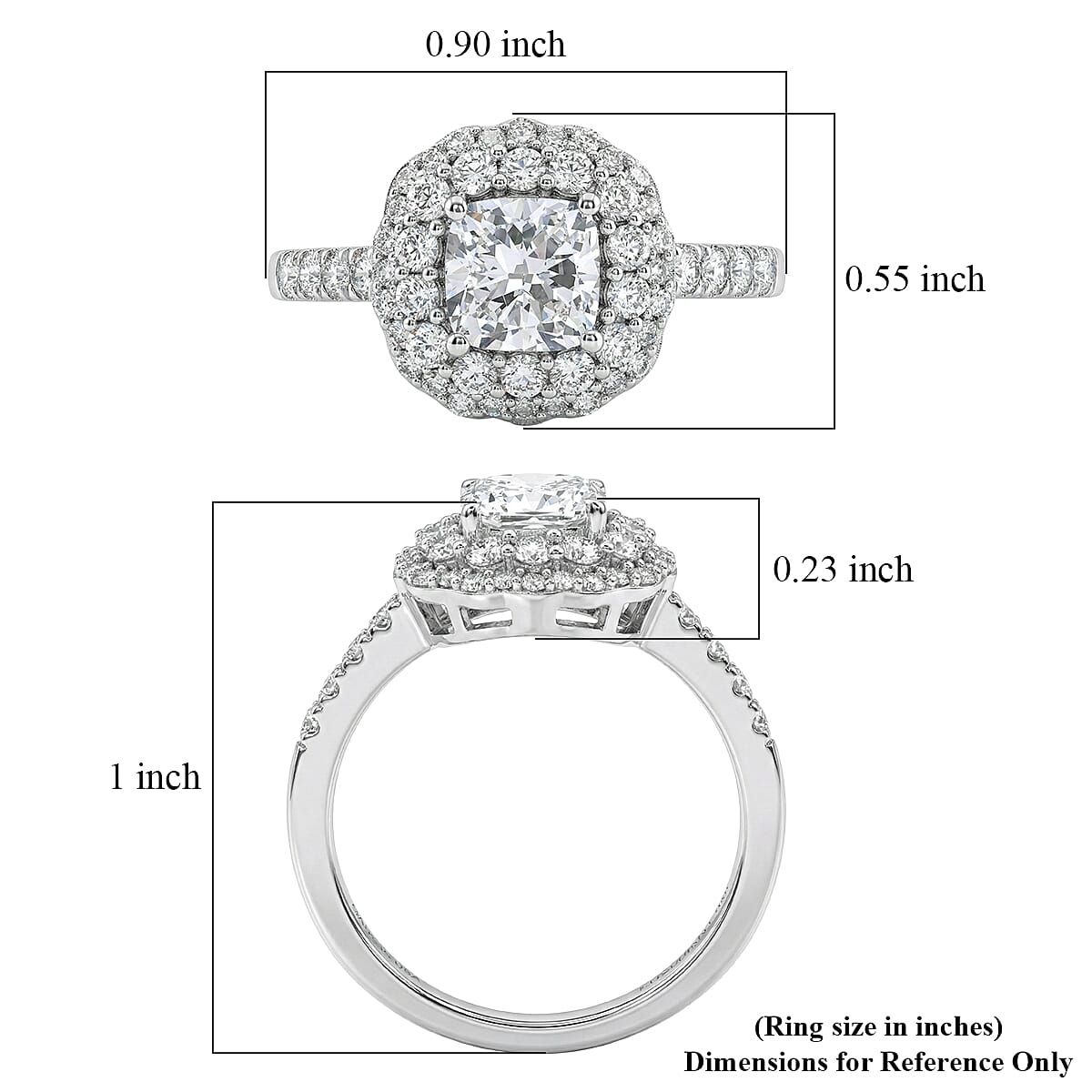 Luxuriant Lab Grown Diamond G-H SI 1.90 ctw Radiant Sunburst Ring in Rhodium Over Sterling Silver (Size 6.0) image number 5