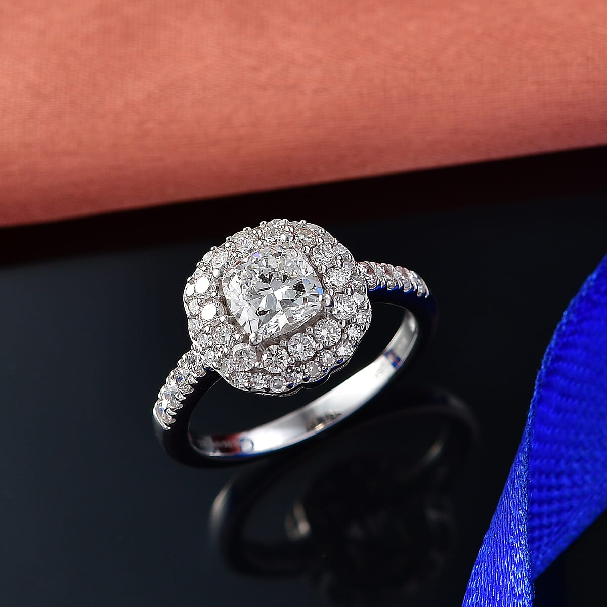 Luxuriant Lab Grown Diamond G-H SI 1.90 ctw Radiant Sunburst Ring in Rhodium Over Sterling Silver (Size 7.0) image number 1