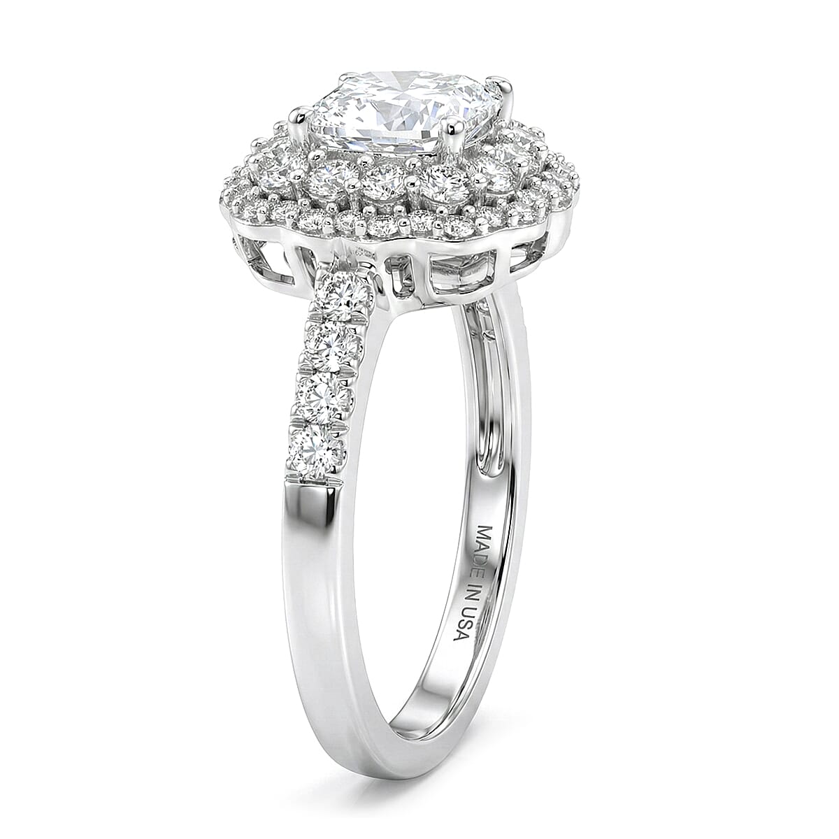 Luxuriant Lab Grown Diamond G-H SI 1.90 ctw Radiant Sunburst Ring in Rhodium Over Sterling Silver (Size 8.0) image number 3