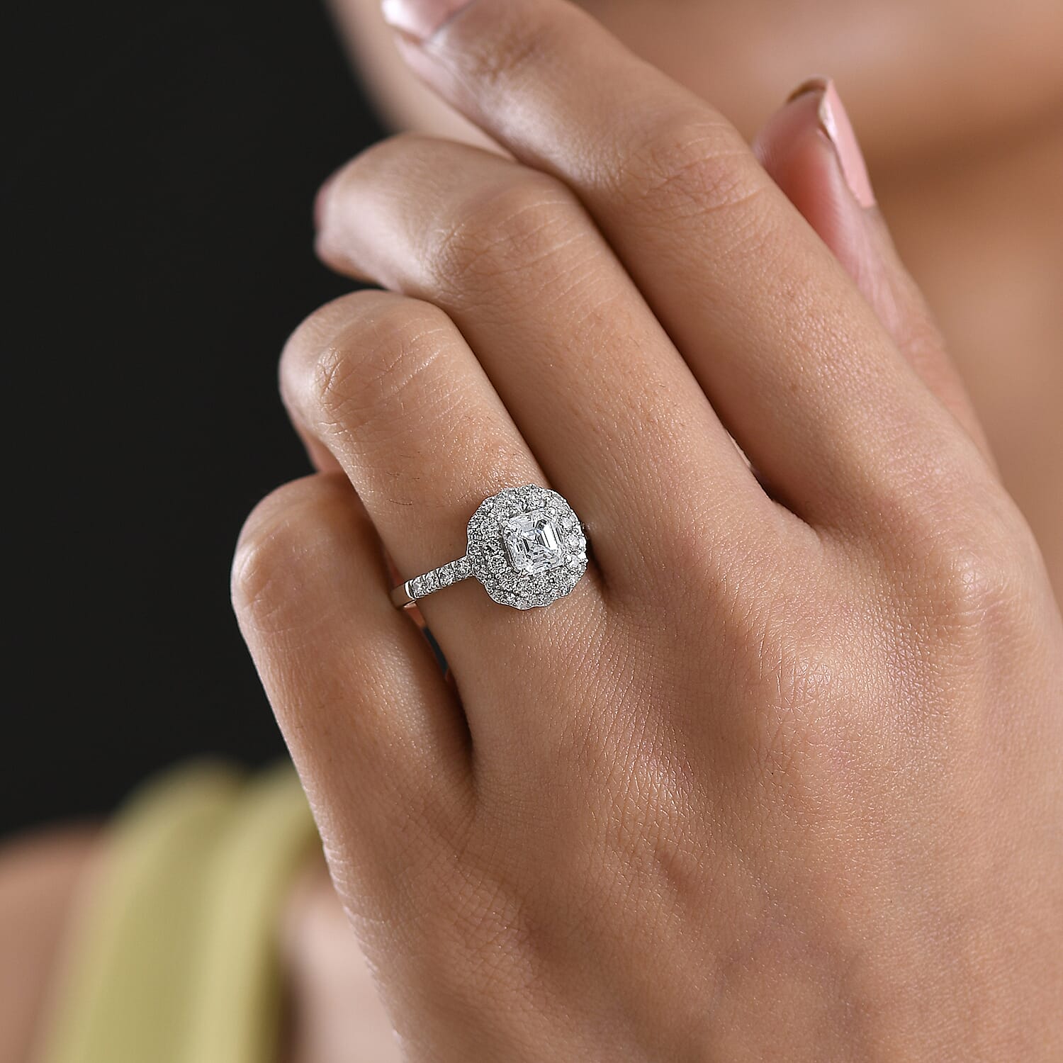 Luxuriant Lab Grown Diamond G-H SI 1.85 ctw Radiant Sunburst Ring in Rhodium Over Sterling Silver (Size 6.0)