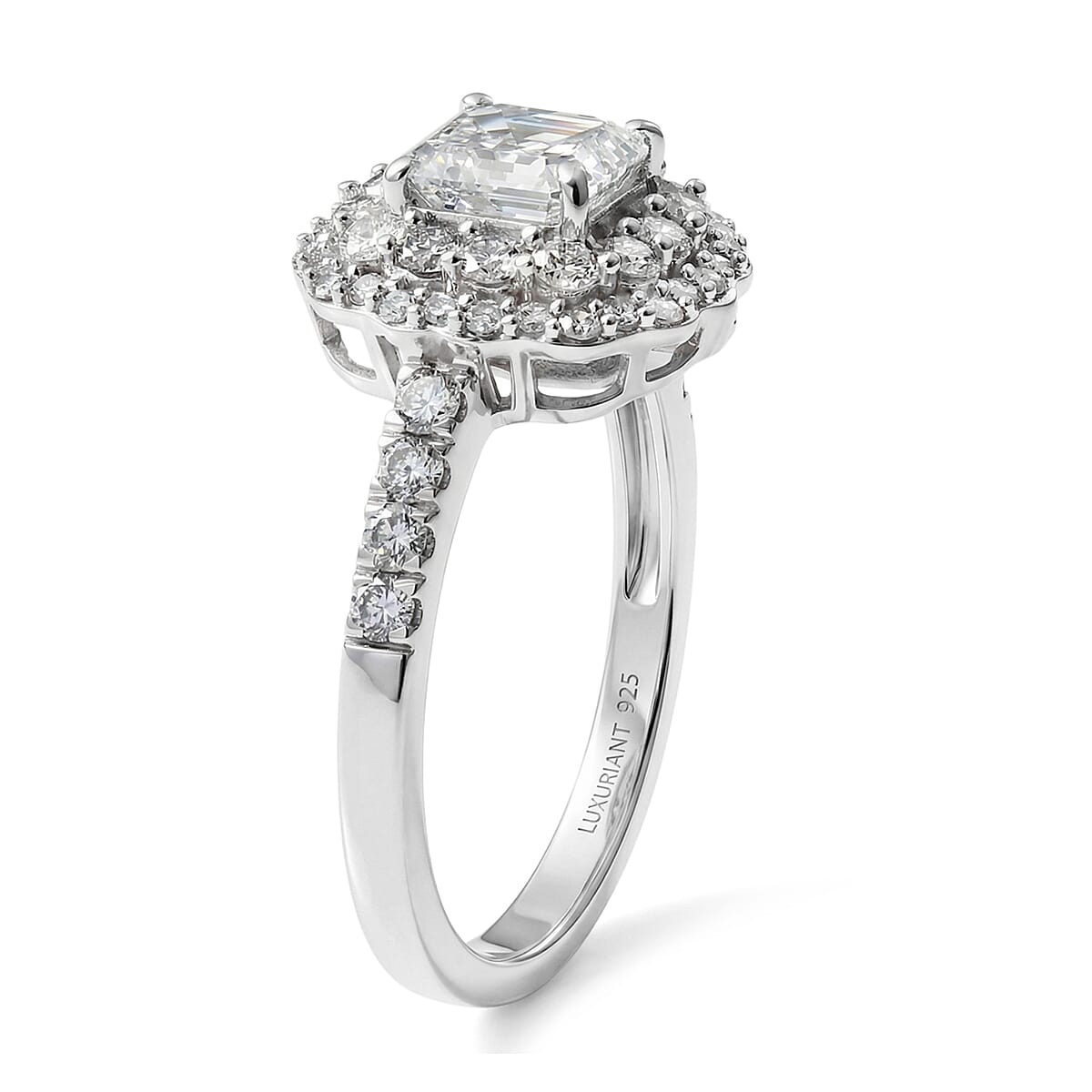 Luxuriant Lab Grown Diamond G-H SI 1.85 ctw Radiant Sunburst Ring in Rhodium Over Sterling Silver (Size 6.0) image number 3