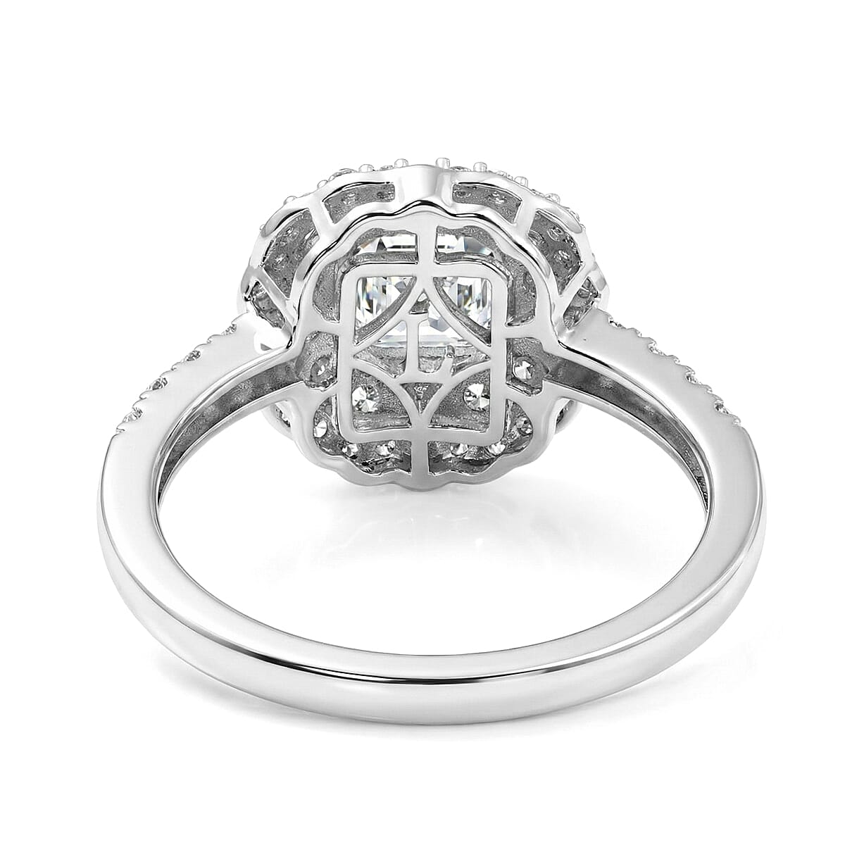 Luxuriant Lab Grown Diamond G-H SI 1.85 ctw Radiant Sunburst Ring in Rhodium Over Sterling Silver (Size 6.0) image number 4