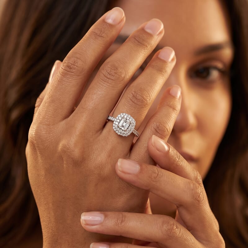 Luxuriant Lab Grown Diamond G-H SI 1.85 ctw Radiant Sunburst Ring in Rhodium Over Sterling Silver (Size 6.0)