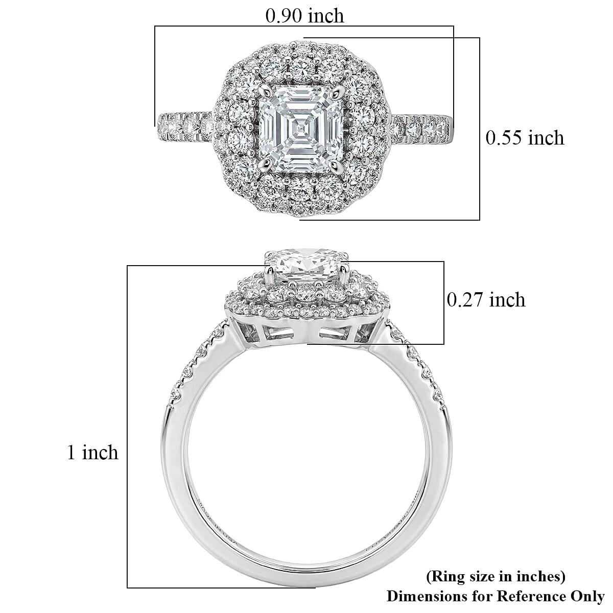 Luxuriant Lab Grown Diamond G-H SI 1.85 ctw Radiant Sunburst Ring in Rhodium Over Sterling Silver (Size 7.0) image number 5