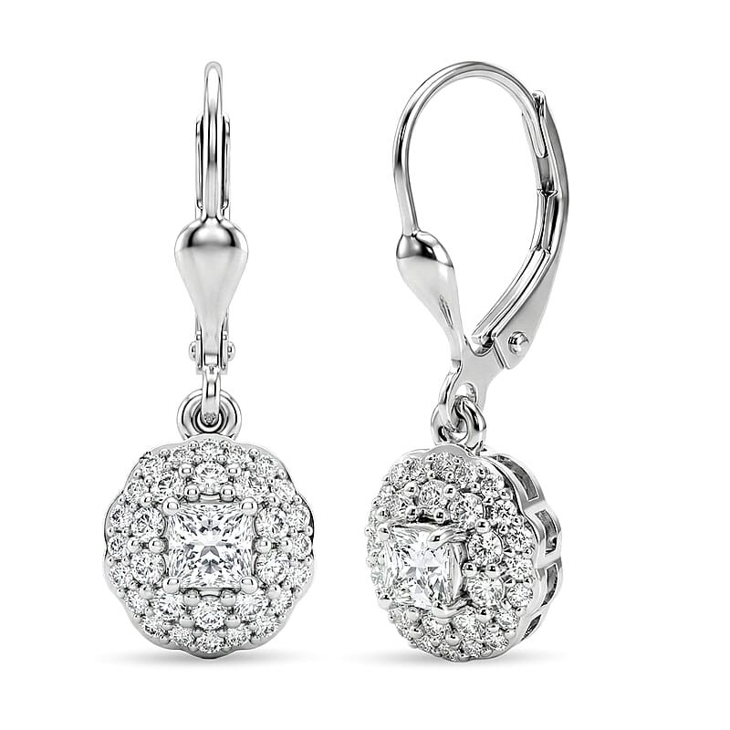 Luxuriant Lab Grown Diamond G-H SI 1.10 ctw Radiant Sunburst Earrings in Rhodium Over Sterling Silver