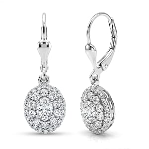 Luxuriant Lab Grown Diamond G-H SI 1.25 ctw Radiant Sunburst Earrings in Rhodium Over Sterling Silver