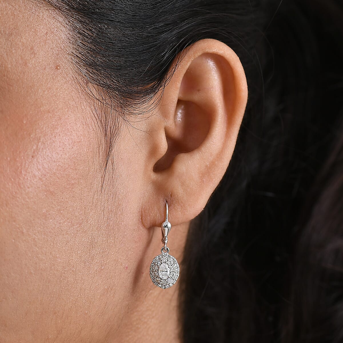 Luxuriant Lab Grown Diamond G-H SI 1.25 ctw Radiant Sunburst Earrings in Rhodium Over Sterling Silver image number 2