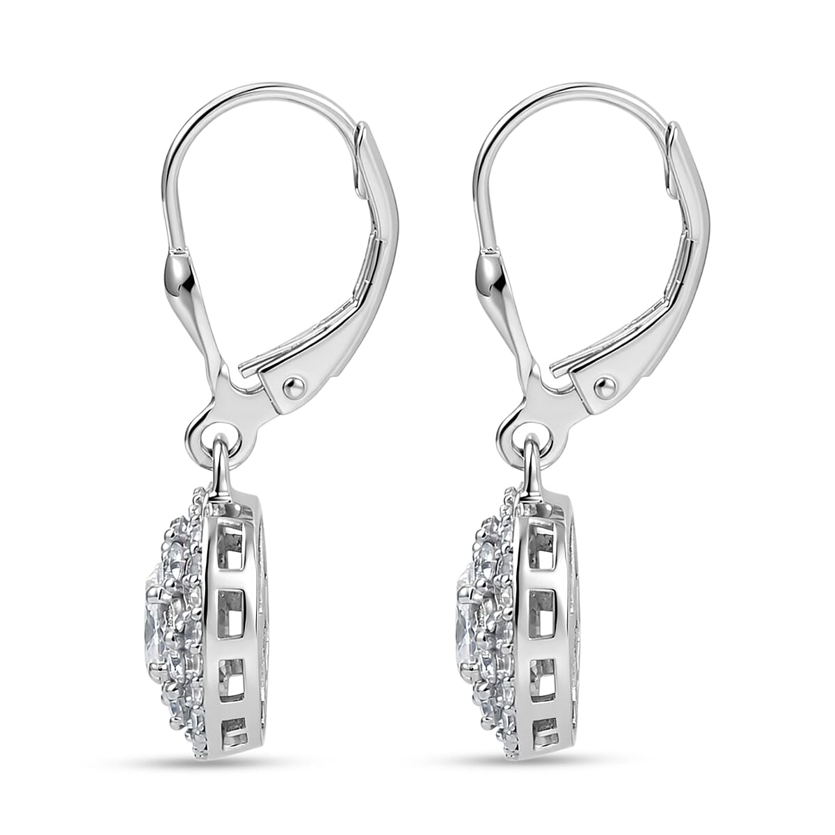 Luxuriant Lab Grown Diamond G-H SI 1.25 ctw Radiant Sunburst Earrings in Rhodium Over Sterling Silver