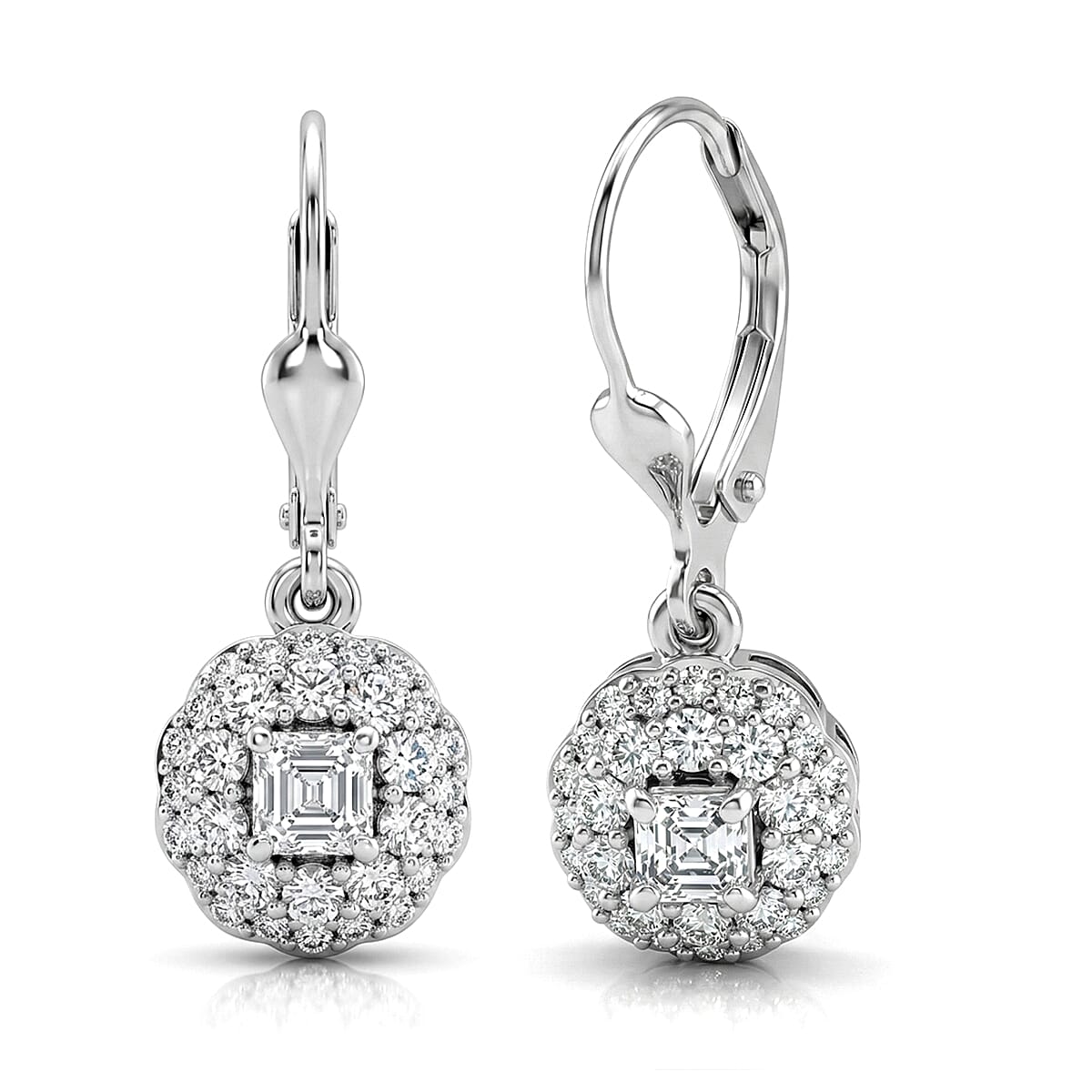 Luxuriant Lab Grown Diamond (G-H, SI) Earrings in Rhodium Over Sterling Silver 1.10 ctw