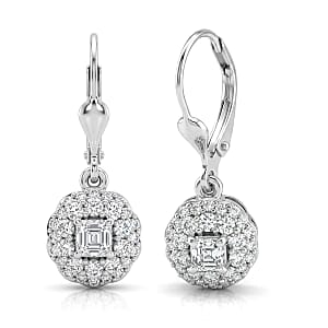 Luxuriant Lab Grown Diamond G-H SI 1.30 ctw Radiant Sunburst Earrings in Rhodium Over Sterling Silver
