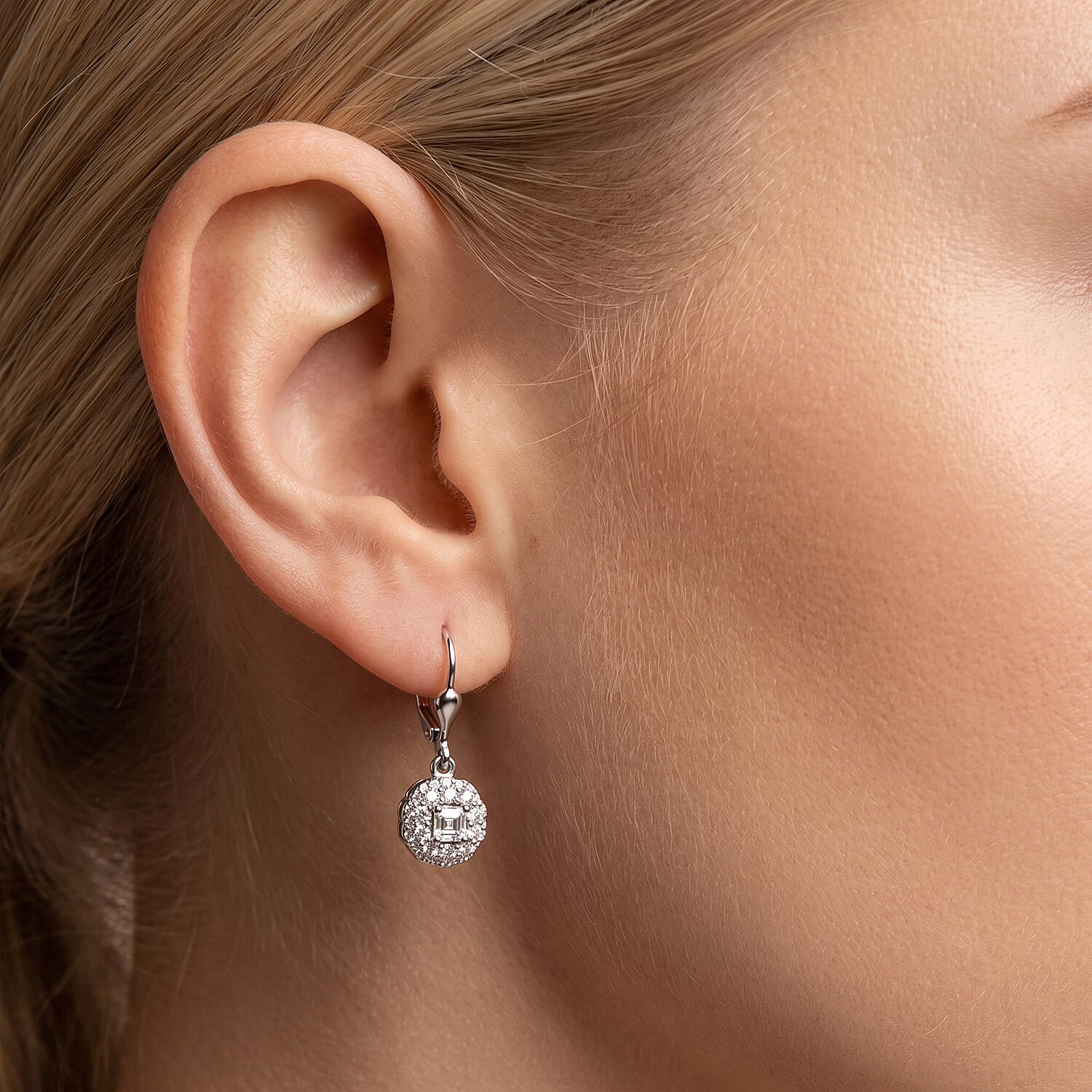 Luxuriant Lab Grown Diamond G-H SI 1.30 ctw Radiant Sunburst Earrings in Rhodium Over Sterling Silver