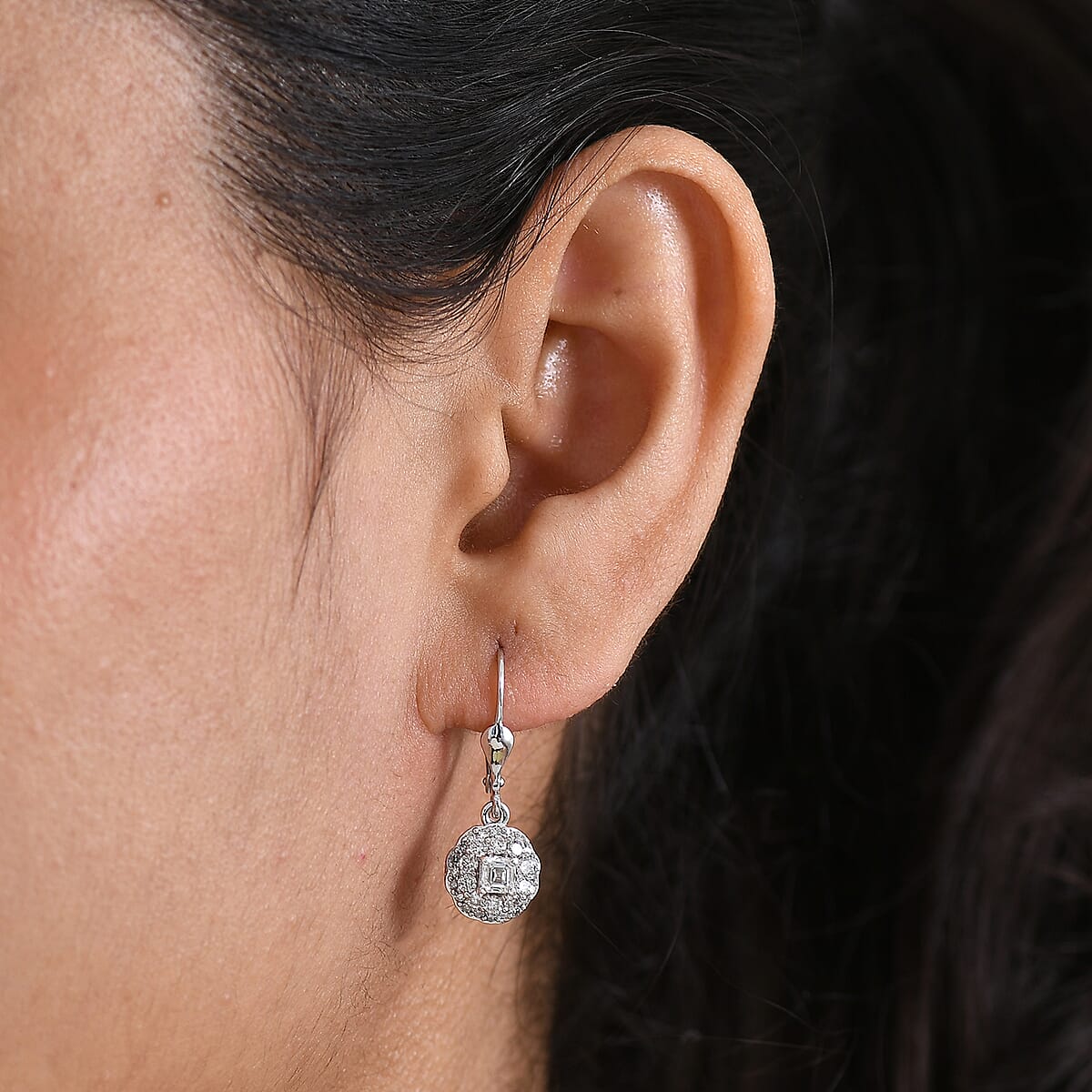 Luxuriant Lab Grown Diamond G-H SI 1.30 ctw Radiant Sunburst Earrings in Rhodium Over Sterling Silver image number 2
