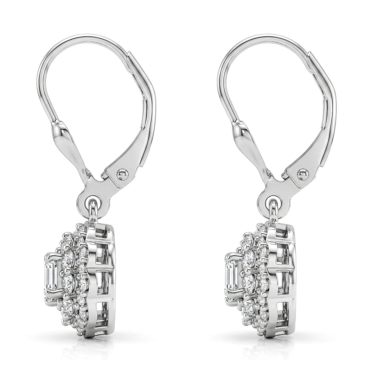 Luxuriant Lab Grown Diamond G-H SI 1.30 ctw Radiant Sunburst Earrings in Rhodium Over Sterling Silver image number 3