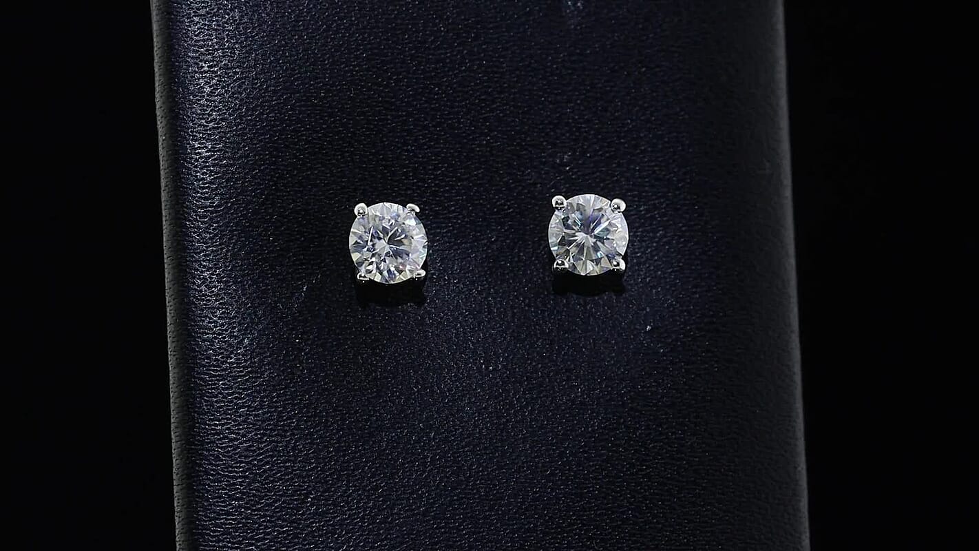 D''Joy Moissanite (Rnd 6mm) Stud Earrings in Platinum Over Sterling Silver 1.60 ctw
