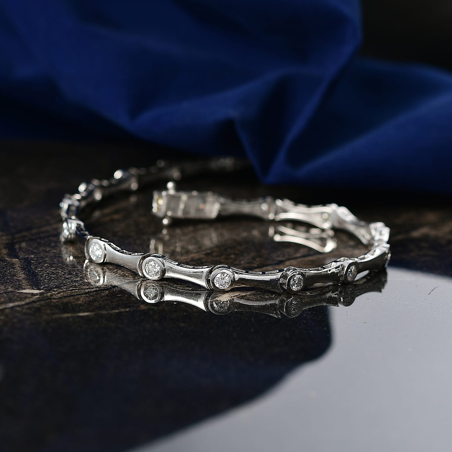 EverTrue Moissanite 1.50 ctw Eternal Wave Bracelet in Platinum Bond (7.25 In)