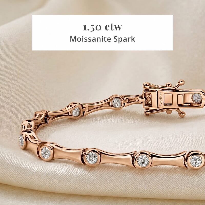 EverTrue Moissanite 1.50 ctw Eternal Wave Bracelet in 18K Rose Gold Plated (7.25 In)