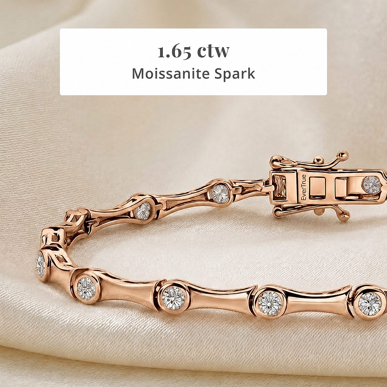 EverTrue Moissanite 1.65 ctw Eternal Wave Bracelet in 18K Rose Gold Plated (8.00 In)