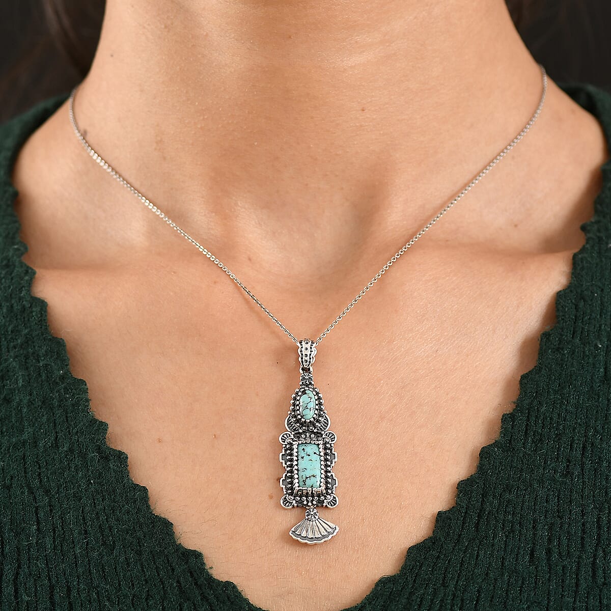 D'Joy Artisan Crafted Premium Blue Moon Turquoise 3.00 ctw Pendant without Chain in Sterling Silver image number 2