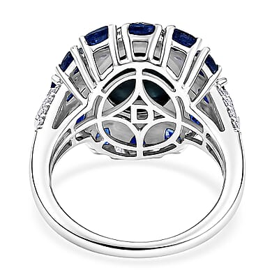 D'Joy Blue Star Sapphire (DF) and Multi Gemstone 8.50 ctw Ring in Rhodium Over Sterling Silver (Size 6.0)