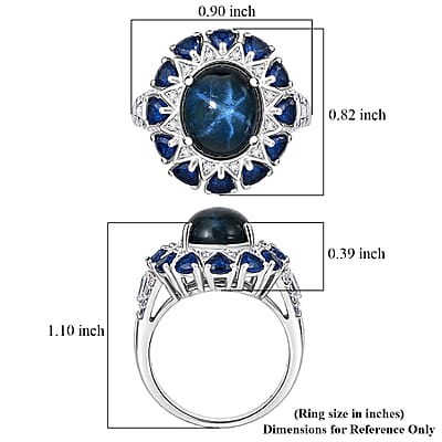 D'Joy Blue Star Sapphire (DF) and Multi Gemstone 8.50 ctw Ring in Rhodium Over Sterling Silver (Size 6.0)