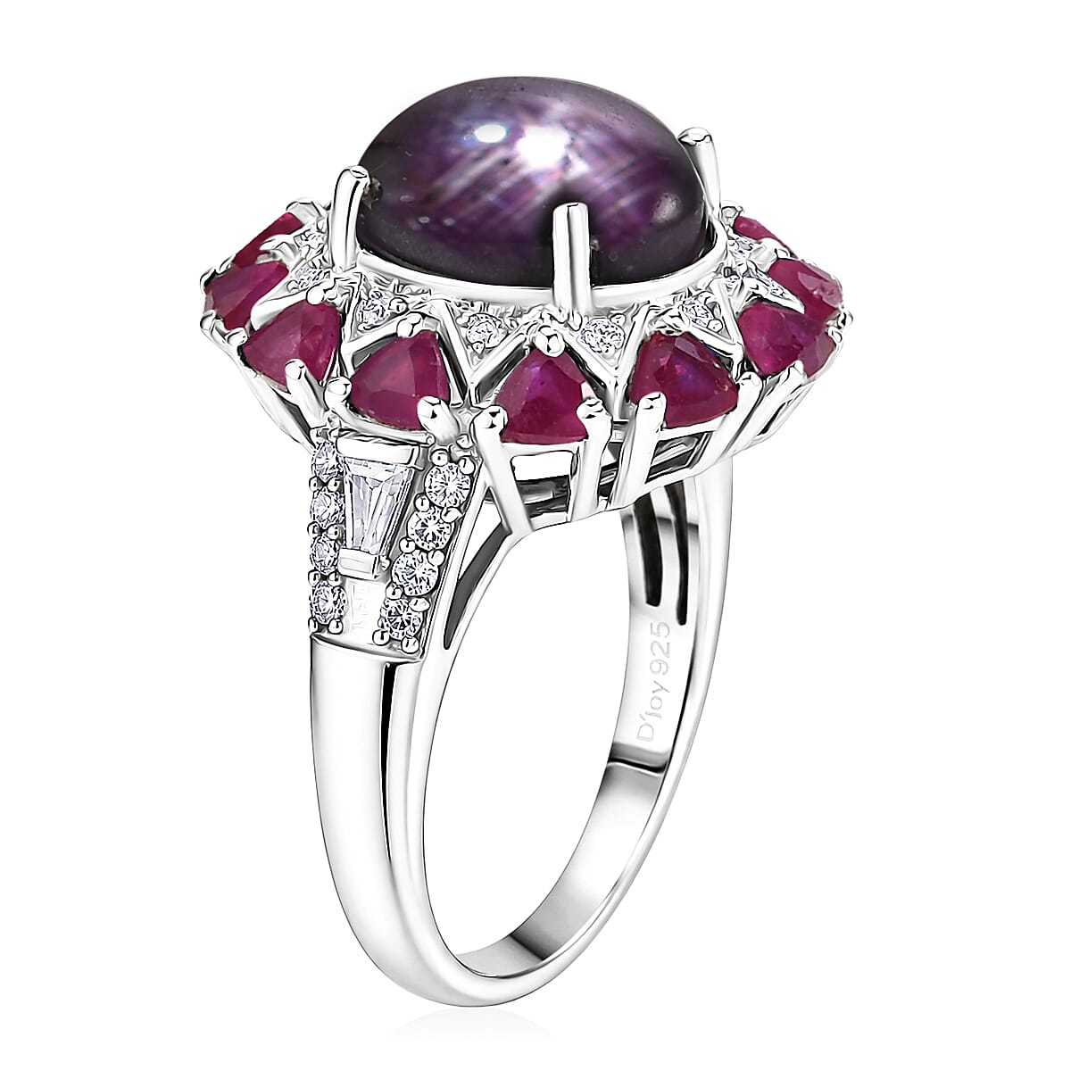 D'Joy Indian Star Ruby and Multi Gemstone 9.50 ctw Ring in Rhodium Over Sterling Silver (Size 10.0) image number 3