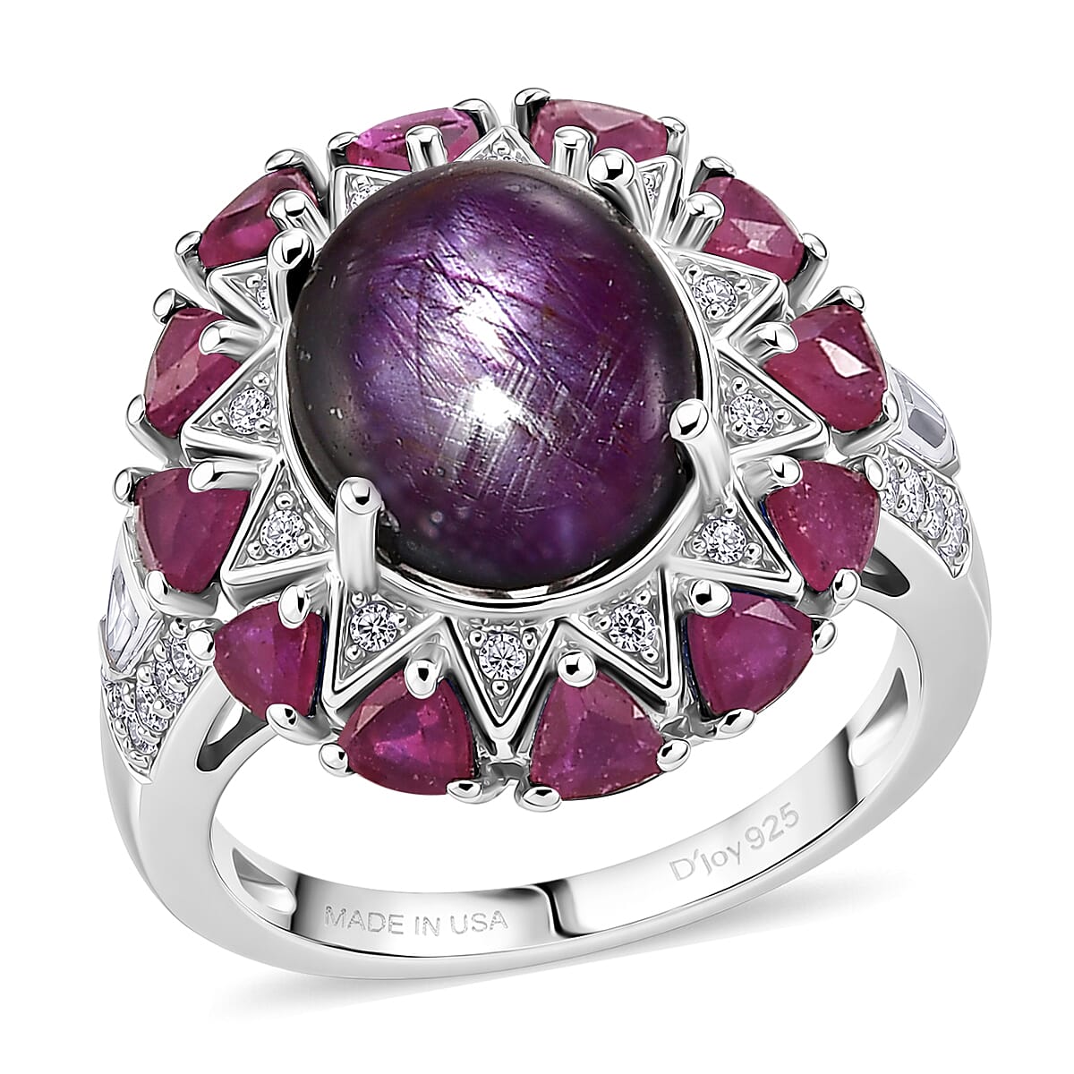 D'Joy Blue Star Sapphire (DF) and Multi Gemstone 8.50 ctw Ring in Rhodium Over Sterling Silver