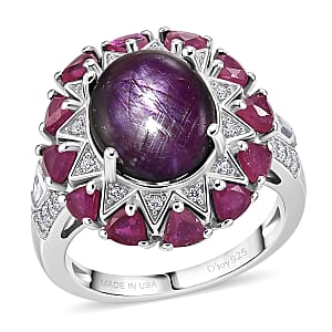 D'Joy Indian Star Ruby and Multi Gemstone 9.50 ctw Ring in Rhodium Over Sterling Silver (Size 5.0)