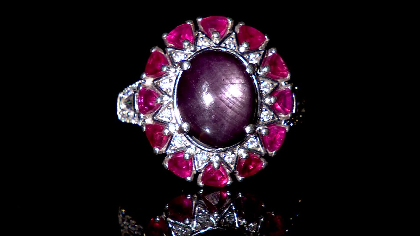 D'Joy Blue Star Sapphire (DF) and Multi Gemstone 8.50 ctw Ring in Rhodium Over Sterling Silver