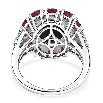 D'Joy Indian Star Ruby and Multi Gemstone 9.50 ctw Starburst Blossom Ring in Rhodium Over Sterling Silver (Size 5.0)