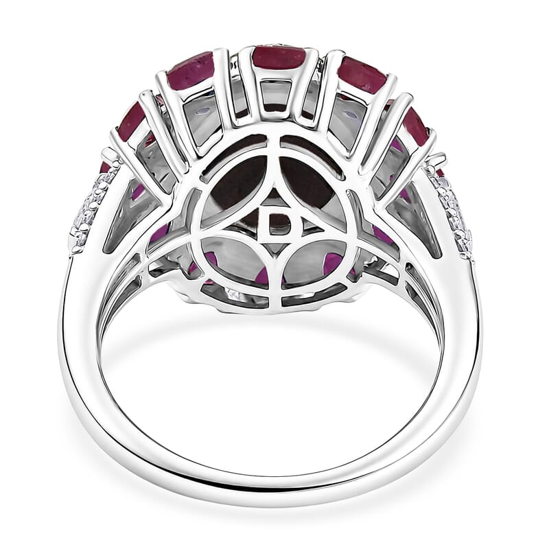D'Joy Indian Star Ruby and Multi Gemstone 9.50 ctw Starburst Blossom Ring in Rhodium Over Sterling Silver (Size 5.0)