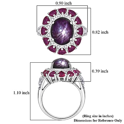D'Joy Indian Star Ruby and Multi Gemstone 9.50 ctw Starburst Blossom Ring in Rhodium Over Sterling Silver (Size 5.0)