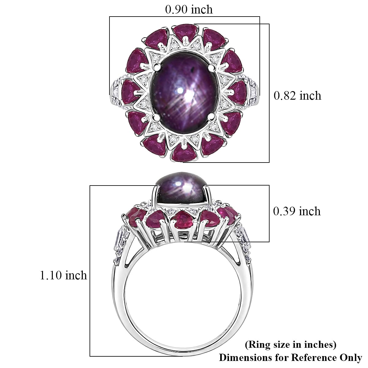 D'Joy Indian Star Ruby and Multi Gemstone 9.50 ctw Ring in Rhodium Over Sterling Silver (Size 7.0) image number 5