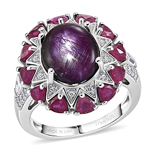 D'Joy Indian Star Ruby and Multi Gemstone 9.50 ctw Ring in Rhodium Over Sterling Silver (Size 9.0)