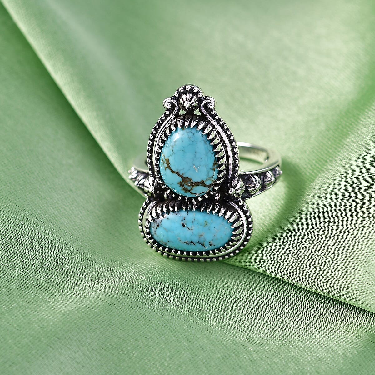 D'Joy Artisan Crafted Premium Blue Moon Turquoise Ring in Black Oxidized Sterling Silver (Size 10.0) 4.25 ctw image number 1