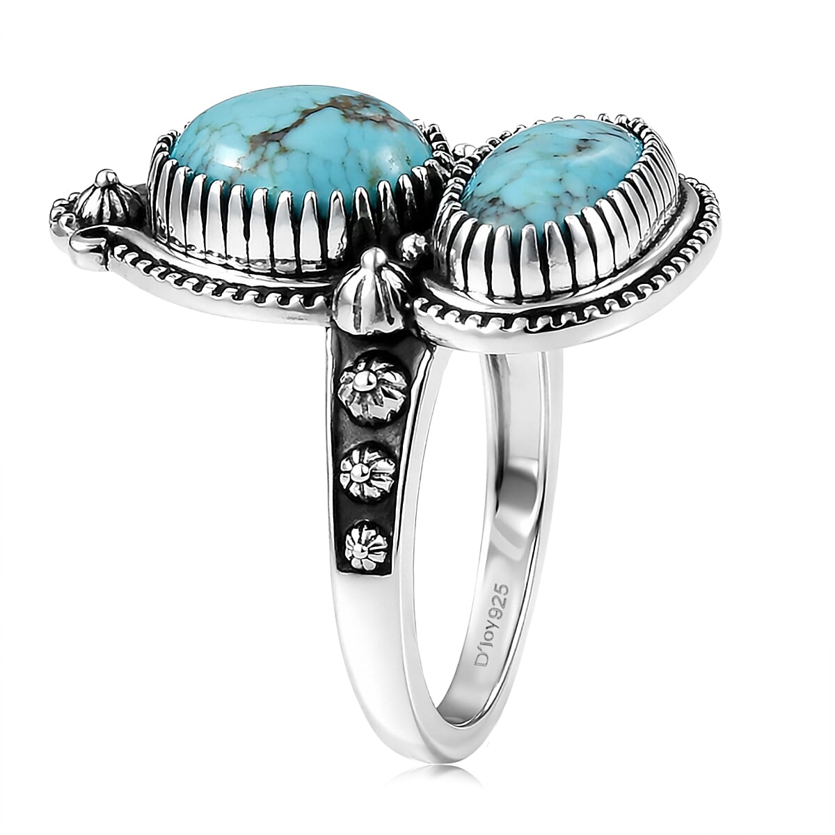 D'Joy Artisan Crafted Premium Blue Moon Turquoise Ring in Black Oxidized Sterling Silver (Size 10.0) 4.25 ctw image number 3